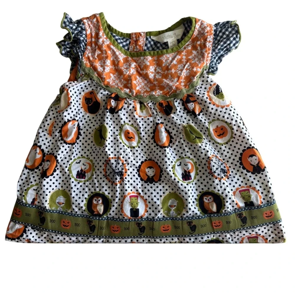 Matilda Jane Halloween Under My Spell Dress Girls Size 2 Polka Dot Pumpkin Ghost